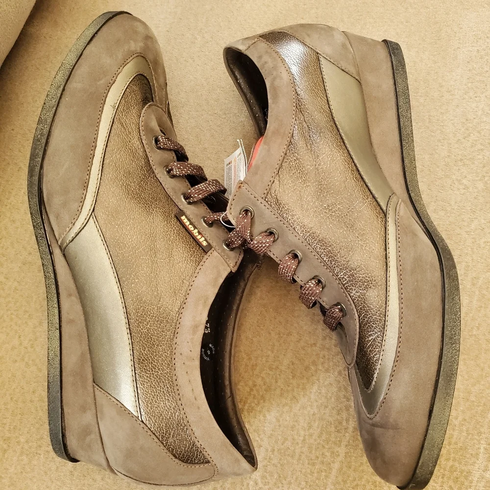 Mephisto Mobils Leather Virina - Grey Wedge Sneaker Size 10 Womens